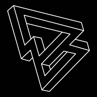 İmkansız şekiller. Kutsal geometri. Optik yanılsama. Soyut sonsuz geometrik nesne. İmkansız sonsuz özet. Çizgi çalışması. Optik sanat. Siyah bir arkaplanda imkansız geometri şekli.