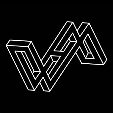 İmkansız bir şekil. Kutsal geometri figürü. Optik yanılsama. Soyut sonsuz geometrik nesneler. İmkansız sonsuz özet. Çizgi çalışması. Optik sanat. Siyah bir arkaplanda imkansız geometri şekli.