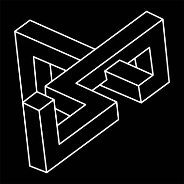 İmkansız şekiller. Kutsal geometri figürleri. Optik yanılsama. Soyut sonsuz geometrik nesneler. İmkansız sonsuz özet. Optik sanat. Siyah arka planda imkansız geometri sembolü. Satır sanatı.