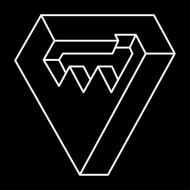 İmkansız şekiller. Çizgi tasarımı. Siyah bir arka planda izole edilmiş. Vektör çizimi. Optik yanılsama objeleri. Optik sanat figürleri. Geometri. 