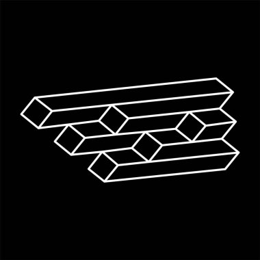 İmkansız bir nesne. Optik illüzyon şekli. 3d vektör illüstrasyonu. Escher tarzı. Geometrik şekiller. Optik sanat. Satır sanatı. 