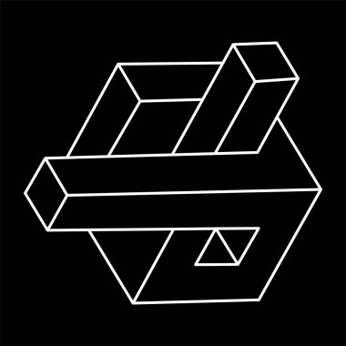 İmkansız bir nesne. Optik illüzyon şekilleri. 3 boyutlu illüstrasyon. Geometrik şekiller. Optik sanat. 