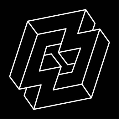 İmkânsız optik illüzyon şekli. Optik sanat objesi. İmkansız rakamlar. Çizgi çalışması. Escher tarzı. 