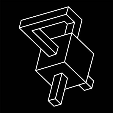 İmkansız küp. Çizgi tasarımı. İmkansız şekiller. Optik illüzyon objesi. Optik sanat. Kutsal geometri figürleri. Escher tarzı. 