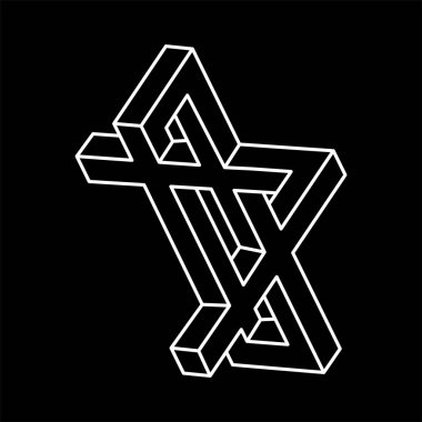 Grafik olarak imkansız şekiller. Escher paradoksu geometrisi. Optik illüzyon objesi. Kutsal geometrik figürler. Optik sanat şekli. Satır sanatı. 