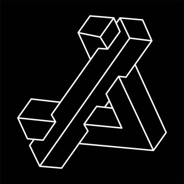 İmkansız şekiller. Çizgi tasarımı. Siyah bir arka planda izole edilmiş. Vektör çizimi. Optik yanılsama objeleri. Optik sanat. Geometrik şekiller. Escher tarzı. 