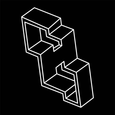 İmkansız bir nesne. Escher tarzı. Çizgi geometrik şekli. Optik yanılsama figürü. 