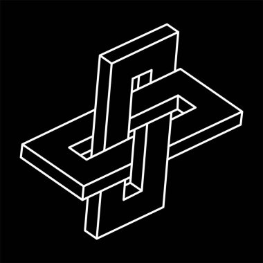 İmkansız bir şekil. Kutsal geometri figürleri. Optik yanılsama. Soyut sonsuz geometrik nesne. İmkansız sonsuz özet. Optik sanat. Siyah arka planda imkansız geometri sembolü. Satır sanatı. 