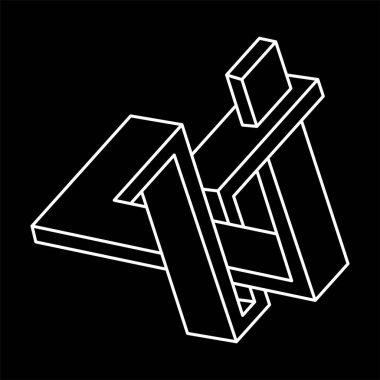 İmkansız nesneler. Çizgi geometrik şekli. Optik illüzyon figürü. Escher tarzı. Satır sanatı. 