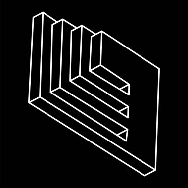 İmkansız bir nesne. Optik illüzyon şekilleri. 3 boyutlu illüstrasyon. Geometrik şekiller. Optik sanat. 