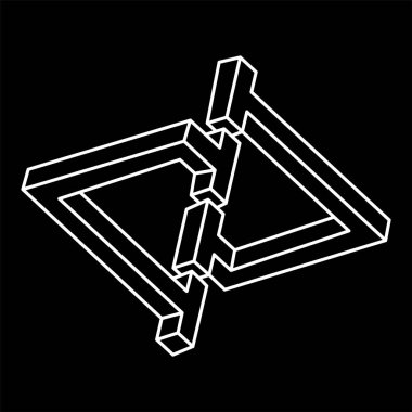 İmkansız şekiller. Kutsal geometri. Optik yanılsama. Soyut sonsuz geometrik nesne. İmkansız sonsuz özet. Operasyon sanatı. Siyah arka planda imkansız geometri sembolü. Çizgi çalışması. Escher tarzı.