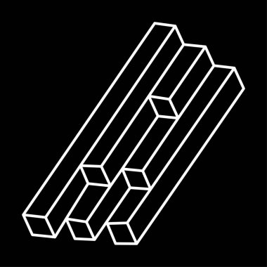 İmkansız nesneler. Optik illüzyon şekilleri. 3 boyutlu illüstrasyon. Gerçekdışı geometrik şekiller. 