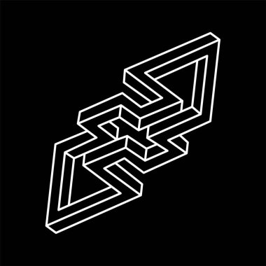 İmkansız nesneler. Çizgi geometrik şekli. Optik illüzyon figürü. Escher tarzı. Çizgi çalışması. Kutsal geometri. 