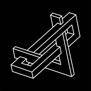 İmkansız bir şekil. Çizgi tasarımı. Siyah bir arka planda izole edilmiş. Vektör çizimi. Optik yanılsama objeleri. Optik sanat. Kutsal geometri figürleri. Escher tarzı. 