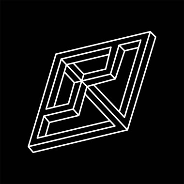 İmkânsız optik illüzyon şekli. Operasyon sanatı objesi. İmkansız rakamlar. Çizgi çalışması. Escher tarzı. 