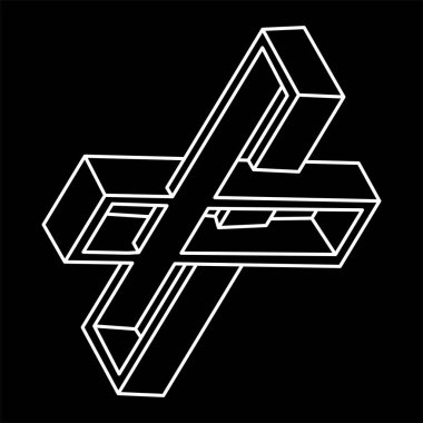 İmkansız bir şekil. Kutsal geometri. Optik yanılsama. Soyut sonsuz geometrik nesne. İmkansız sonsuz özet. Çizgi çalışması. Optik sanat. Siyah arka planda imkansız geometri şekli. Escher tarzı