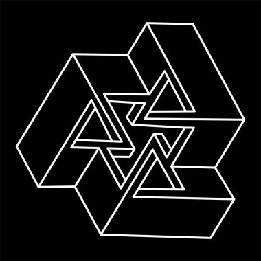 İmkânsız optik illüzyon şekli. Optik sanat objesi. İmkansız rakamlar. Kutsal geometri şekilleri. Satır sanatı. 