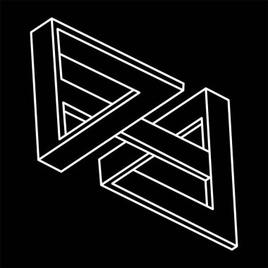 İmkansız şekiller. Çizgi tasarımı. Siyah bir arka planda izole edilmiş. Vektör çizimi. Optik yanılsama objeleri. Optik sanat figürleri. 