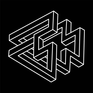 İmkânsız optik illüzyon şekilleri. Optik sanat objesi. İmkansız rakamlar. Çizgi çalışması. Escher tarzı. Geometrik şekiller. 