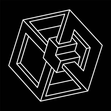 İmkansız bir şekil. Web tasarım elemanı. Optik illüzyon objesi. Escher tarzı. Çizgi tasarımı. Kutsal geometri figürleri. 