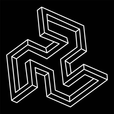 İmkânsız optik illüzyon şekli. Optik sanat objesi. İmkansız rakamlar. Kutsal geometri. Escher tarzı. 