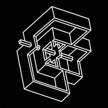 İmkânsız şekilli logo tasarımı, optik illüzyon objesi. Optik sanat figürü. Escher tarzı. Kutsal geometri. 