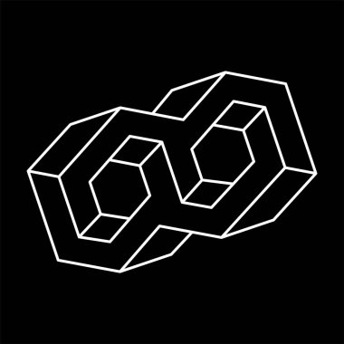 İmkansız nesneler. Çizgi geometrik şekli. Optik illüzyon figürleri. Escher tarzı. Optik sanat. Satır sanatı. 