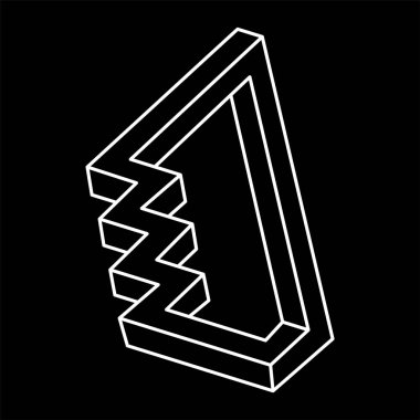 Optik yanılsama, imkansız figür, siyah arka planda beyaz çizgiler, optik sanat. Escher tarzı. 