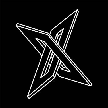 İmkansız şekiller. Kutsal geometri. Optik yanılsama. Soyut sonsuz geometrik nesne. İmkansız sonsuz özet. Operasyon sanatı. Siyah arka planda imkansız geometri sembolü. Çizgi çalışması. Escher tarzı.