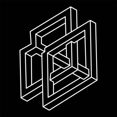 İmkânsız optik illüzyon şekli. Optik sanat objesi. İmkansız rakamlar. Çizgi çalışması. Escher tarzı. Kutsal geometri. 