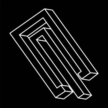 Escher tarzı. İmkansız bir nesne. Optik illüzyon şekilleri. 3d vektör illüstrasyonu. Geometrik şekiller. 