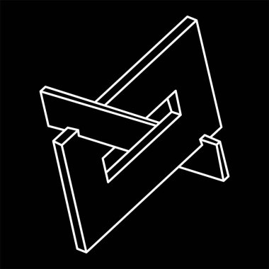 İmkansız nesneler. Çizgi geometrik şekli. Optik illüzyon figürü. Escher tarzı. Optik sanat. Geometri. 