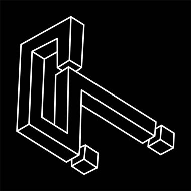 İmkansız bir nesne. Optik illüzyon şekilleri. 3 boyutlu illüstrasyon. Geometrik şekiller. Escher tarzı. 