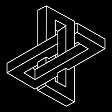İmkânsız şekilli logo tasarımı, optik illüzyon objesi. Gerçek dışı geometri. Optik sanat figürü. 