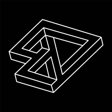 İmkansız şekiller. Çizgi tasarımı. Siyah bir arka planda izole edilmiş. Vektör çizimi. Optik yanılsama objeleri. Optik sanat. Escher tarzı. Geometrik şekiller. 