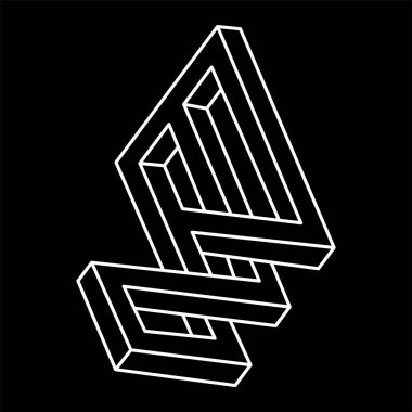 İmkânsız şekiller logo tasarımı, optik illüzyon nesneleri. Optik sanat figürleri. Escher tarzı. Satır sanatı. 