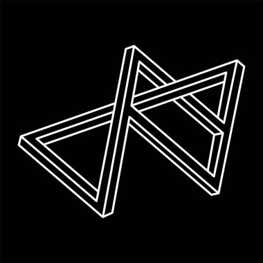 Optik yanılsama objeleri, imkansız figürler, siyah arka planda beyaz çizgiler, optik sanat şekilleri. Geometrik şekil. Escher tarzı. 