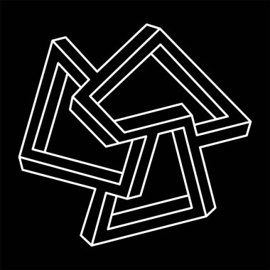 İmkânsız optik illüzyon şekli. Escher tarzı. Optik sanat objesi. İmkansız rakamlar. Kutsal geometri. Satır sanatı. 