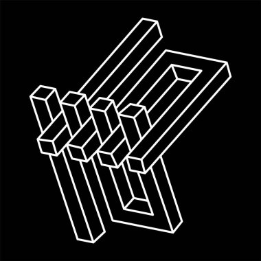 İmkansız bir nesne. Optik illüzyon şekli. Geometrik şekil. 3 boyutlu çizim vektörü. Optik sanat. 