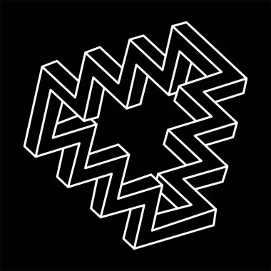 İmkansız bir şekil. Kutsal geometri figürü. Optik yanılsama. Soyut sonsuz geometrik nesne. Optik sanat. 