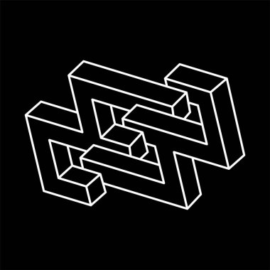 İmkansız bir şekil. Optik sanat. Kutsal geometri figürü. Optik yanılsama. Soyut sonsuz geometrik nesne. 