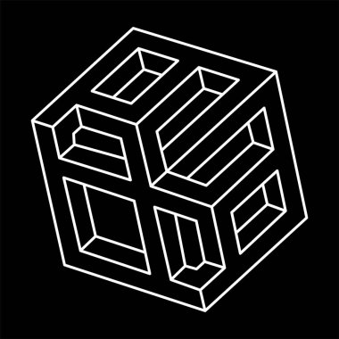 Optik illüzyon şekilleri. Optik sanat objesi. İmkansız bir rakam. Çizgi çalışması. Gerçekdışı geometrik nesne. Escher tarzı.