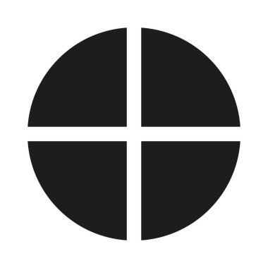 Dört eşit parçanın daire bölünmesi simgesi. Dört bölümlü tekerlek diyagramları. Bilgisel basit siyah yuvarlak element. Boş düz şablon çalıştırılıyor. 