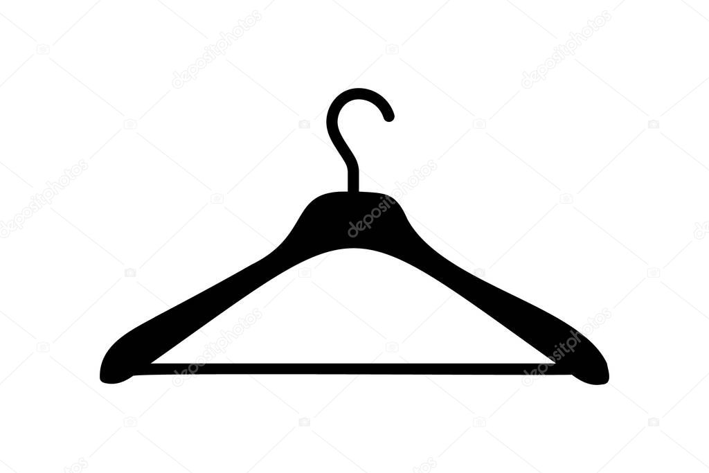 Hanger flat black icon. Wardrobe simple pattern. Cloakroom silhouette pictogram template. Clothes rack, service symbol. Dry cleaning, clothing store minimal sign.