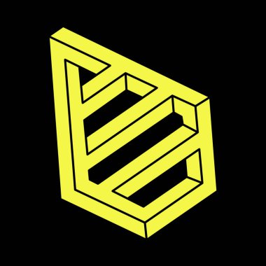 İmkansız şekiller. Çizgi tasarımı. Siyah bir arka planda izole edilmiş. Vektör çizimi. Optik yanılsama objeleri. Optik sanat. Geometri. Escher paradoksu.