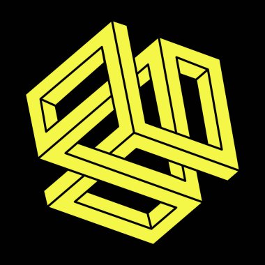 İmkansız şekiller. Kutsal geometri figürleri. Optik yanılsama. Soyut sonsuz geometrik nesne. İmkansız sonsuz özet. Optik sanat. Siyah arka planda imkansız geometri şekli. Escher tarzı.