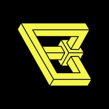 Escher tarzı. İmkânsız optik illüzyon şekilleri. Operasyon sanatı objesi. İmkansız rakamlar. Çizgi çalışması. Geometri. 