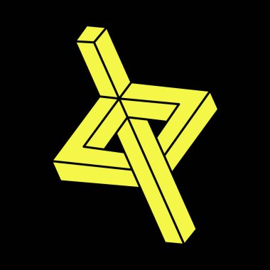 İmkansız şekiller. Kutsal geometri. Optik yanılsama. Soyut sonsuz geometrik nesne. İmkansız sonsuz ana hat üçgeni. Operasyon sanatı. Siyah arka planda imkansız geometri sembolü. Escher tarzı.