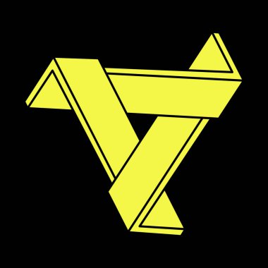 İmkansız şekiller. Optik yanılsama. Soyut sonsuz geometrik nesne. İmkansız sonsuz özet. Siyah arka planda imkansız geometri sembolü. Optik sanat. Escher tarzı.