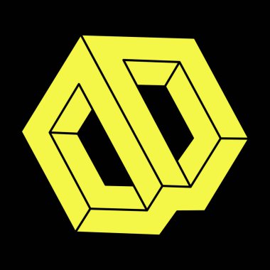 İmkansız şekiller. Kutsal geometri. Optik yanılsama. Soyut sonsuz geometrik nesne. İmkansız sonsuz özet. Çizgi çalışması. Operasyon sanatı. Siyah arka planda imkansız geometri şekli. Escher paradoksu.